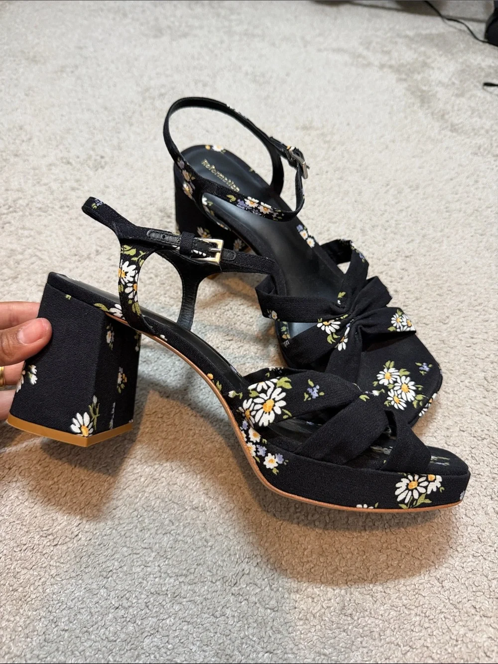 Reformation Maize Platform Sandal Floral Black in Daisy Crepe Size 11